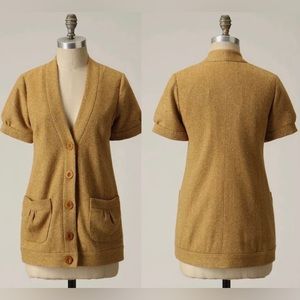 Anthropologie Tabitha Wool Blend Mustard Yellow Gold Tweed Short Sleeve Blazer